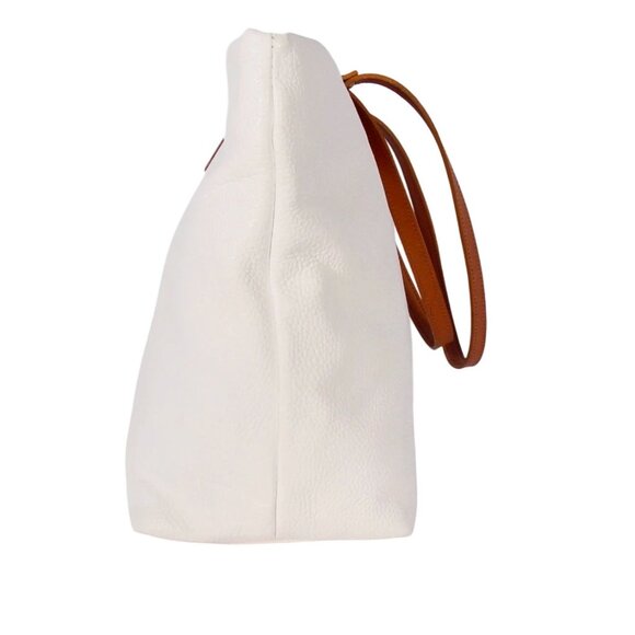 VALENTINA Italian Leather Tote Bag Classic White and Tan Beach Resort - ITALY - Picture 4 of 11